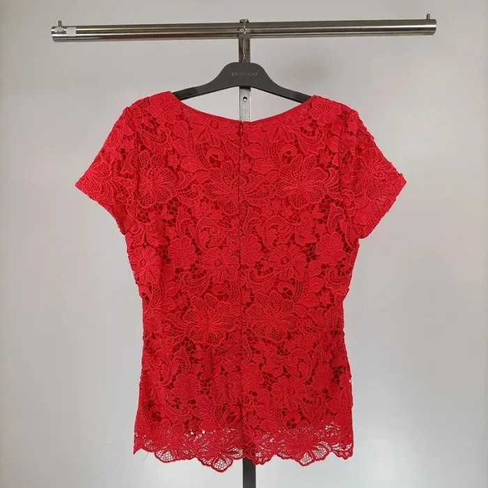 Tshirt guipure dentelle épaisse opaque rouge corail vif florale A160 - photo numéro 4