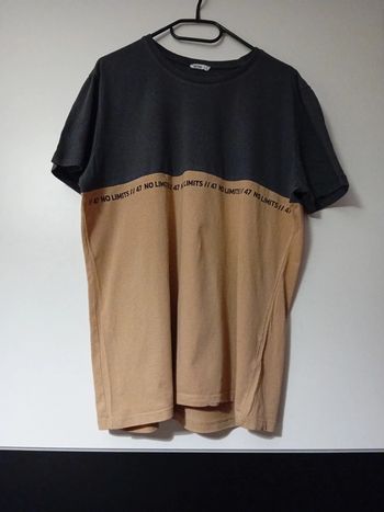 T-Shirt Homme Taille L Bleu Marine et Beige Gémo