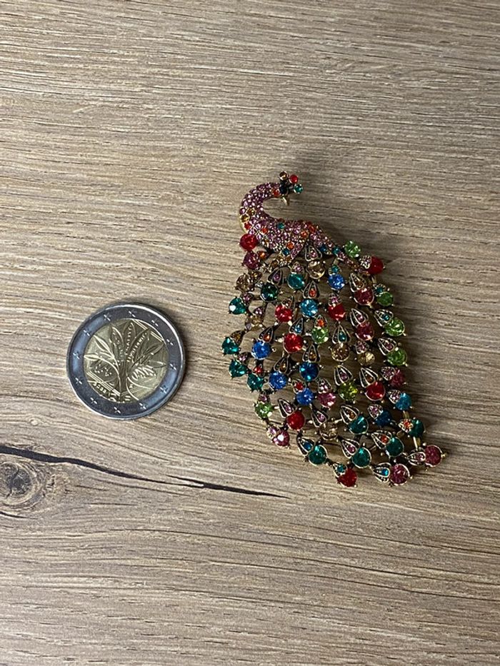 Broche paon strass multicolore - photo numéro 5