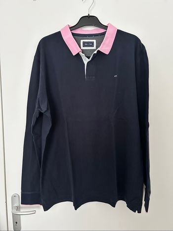 Polo manches longues bleu marine col rose brodé Eden Park 2XL