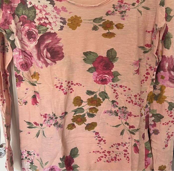 Pull col rond, rose clair à motif fleuris, 100% coton, fabriqué en Italie , M - photo numéro 2