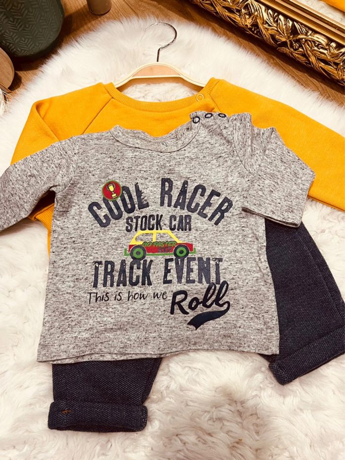 Taille 3 mois ensemble 3 pièces garçon Obaibi primark gris bleu marine et moutarde * daddy’s * 💙 - photo numéro 4