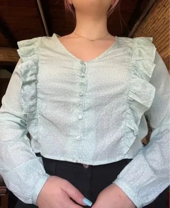 Blouse verte fleurie manche longue