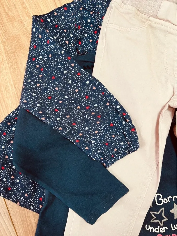 Taille 3 ans tenue 3 pièces fille Gemo Tex bleu marine et rose pâle * coeurs * 🩷 - photo numéro 8