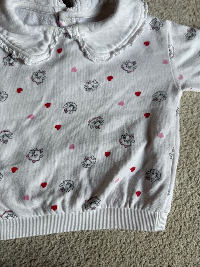 Sweat à col Claudine a motif cœurs et chat Marie blanc 9 mois - Disney baby - photo numéro 3