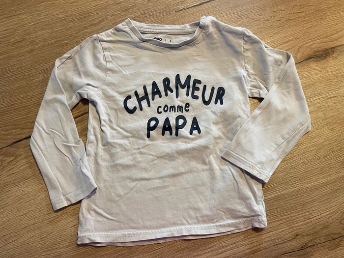 Lot 2 T-shirts manches longues blancs 3 ans « papa » - photo numéro 2