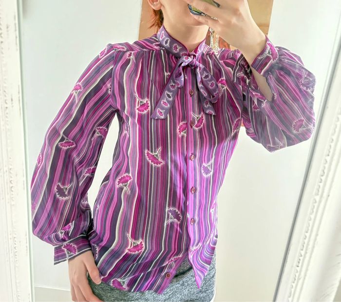 Chemisier vintage fleuri mauve violet t38 - photo numéro 3