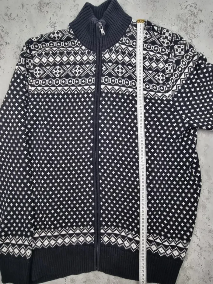 Veste zippée en maille jacquard Tommy Hilfiger – Noir & blanc – Taille XL Hommes (mesures en photos) - photo numéro 7