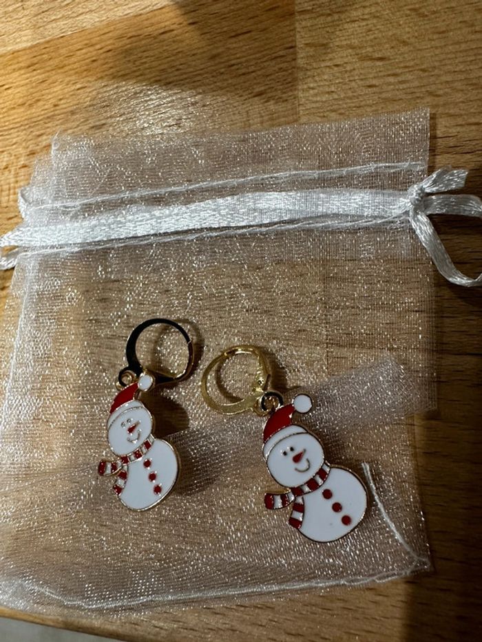Boucle d’oreille bonhomme de neige + pochette cadeau