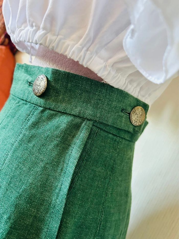 🦚Jupe longue en lin vert champêtre Cottagecore Countryside Charm Green Linen Skirt🦚 - photo numéro 16