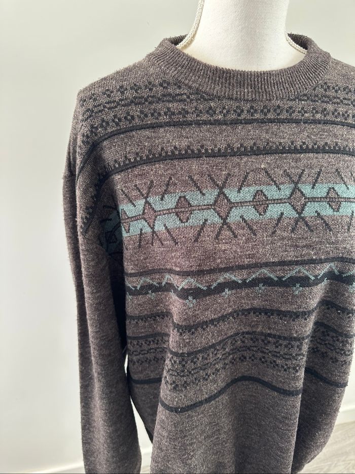 Pull oversize en laine gris et bleu Vintage T46 3XL - photo numéro 2