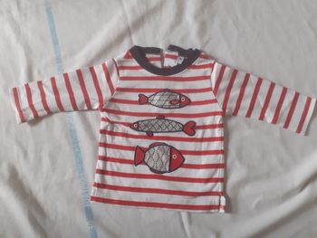 Sweet rayé rouge et blanc motif poissons  argentés