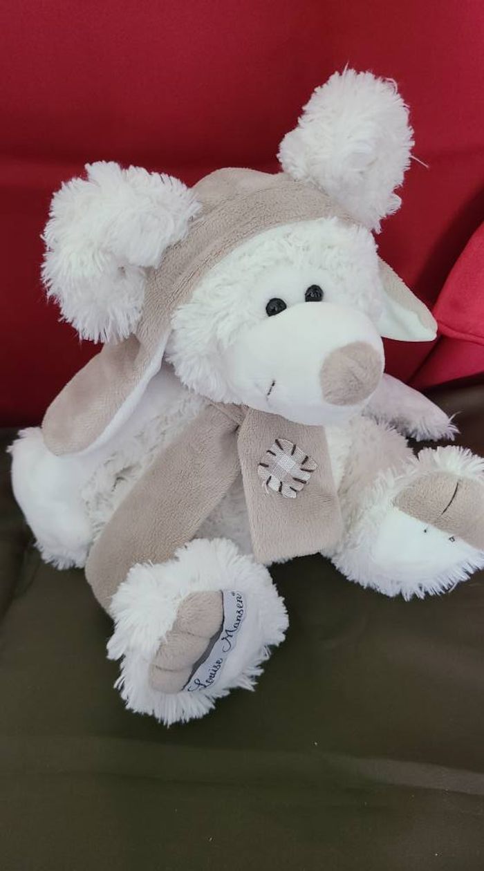doudou peluche souris blanche chapka louise mansen - photo numéro 2