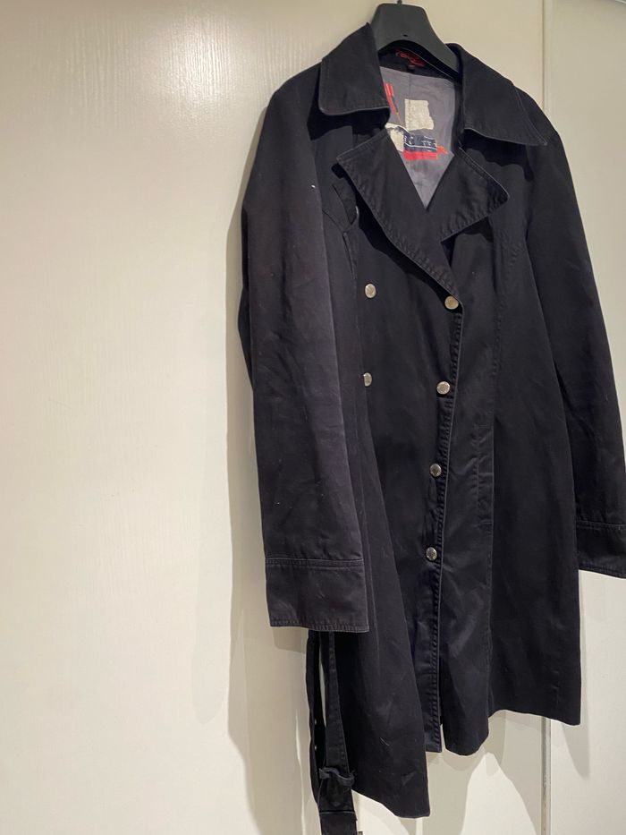Trench noir, taille 44 pastille, menthe, coton