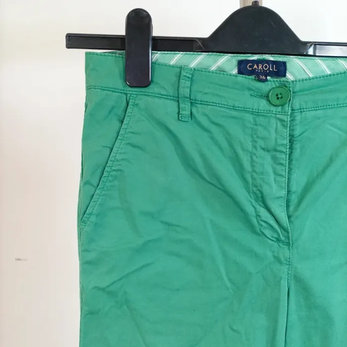 Pantalon droit vert en toile femme Taille 36 Carol - photo numéro 3