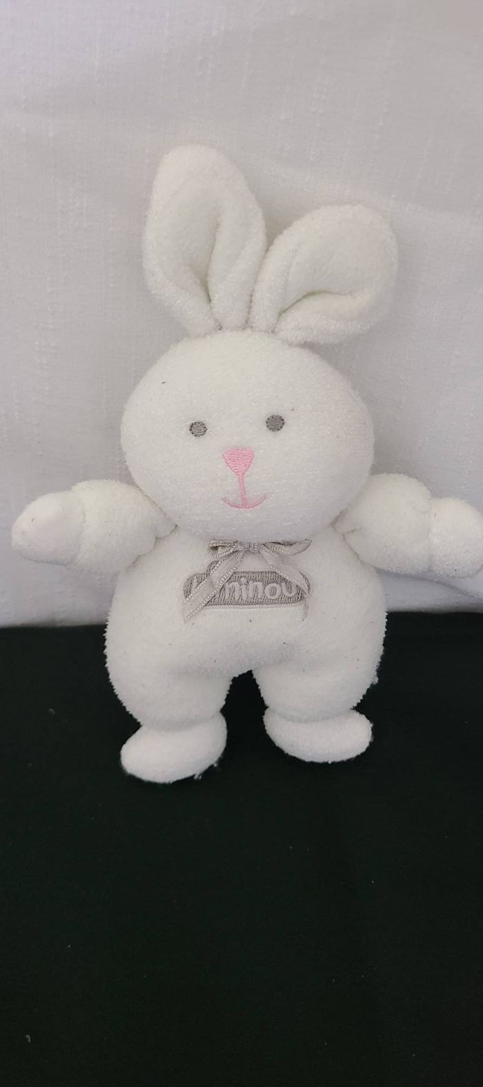 DOUDOU PELUCHE JEMINI LUMINOU LAPIN BLANC COEUR ROSE grelot - photo numéro 3