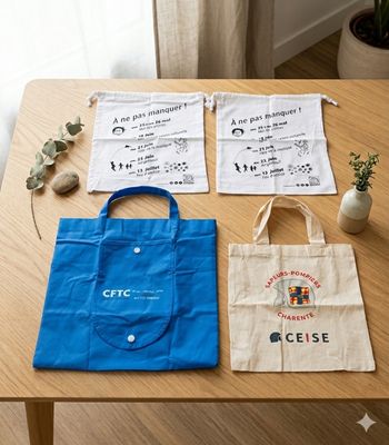 ​👜 Lot de 4 Sacs Variés (Tote bags & Pochons) - État Neuf