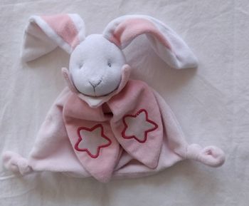 Doudou plat lapin rose et blanc - pétales- étoiles luminescentes Baby Nat