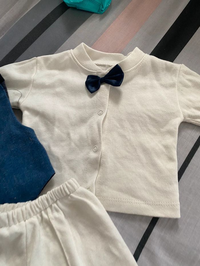 ensemble coton garçon habillé costume noeud papillon bébé 3-6 mois - photo numéro 4