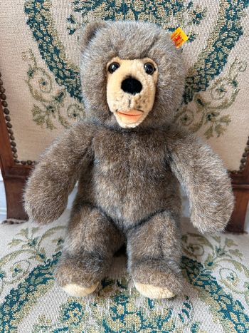 Ours traditionnel peluche Steiff assis brun poil long 29cm Teddy bear doudou ancien vintage
