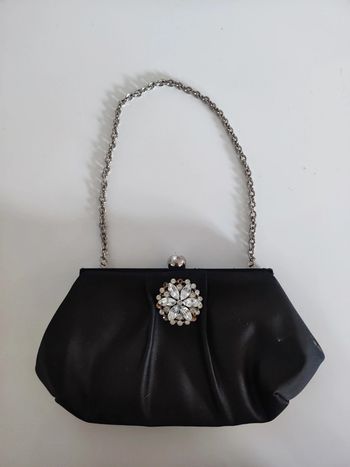 Sac a main enfant satin noir bijou & chaine