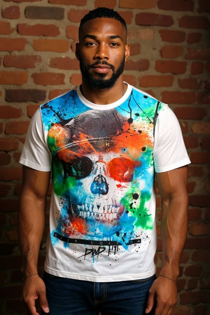 Tee-shirt blanc imprimé fun DWD. Garçon 14 A