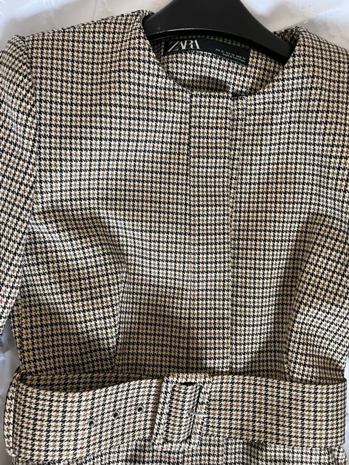 Robe Veste blazer Tailleur Zara pieds de poule avec ceinture taille XS - photo numéro 4
