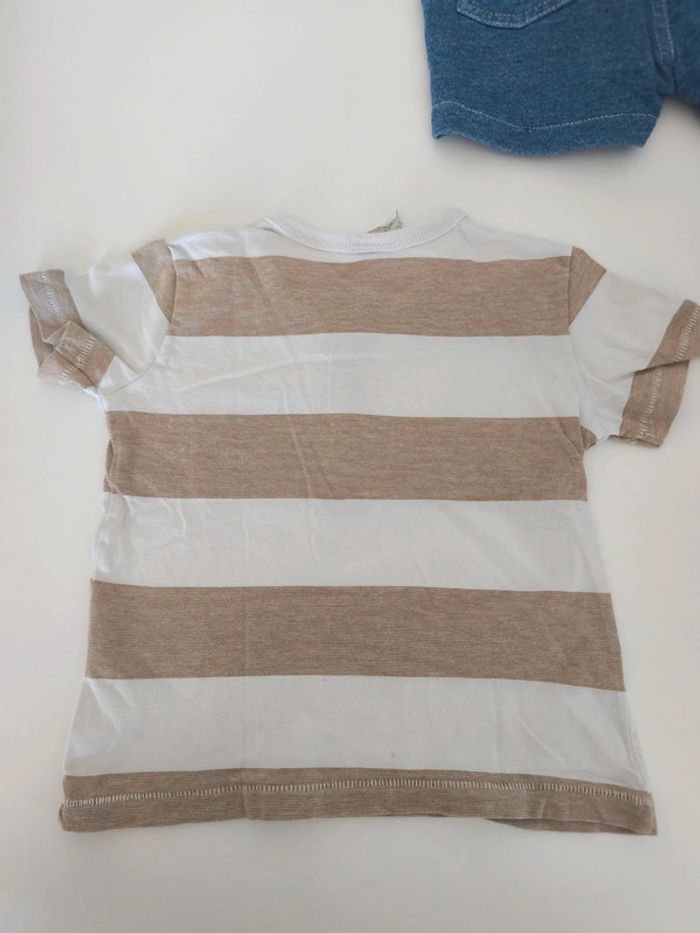 Short effet denim et tee shirt rayé beige - photo numéro 7
