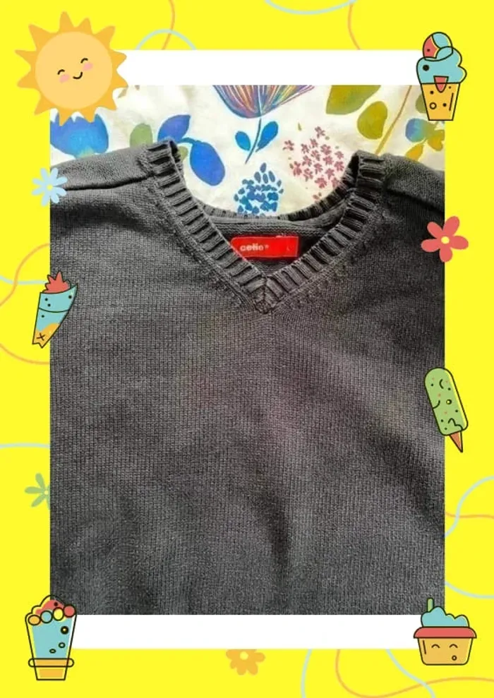 Pull ras de cou col v noir Celio L - photo numéro 3