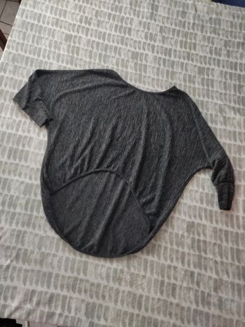 Pull court gris chiné manches chauve-souris 3/4 taille 36