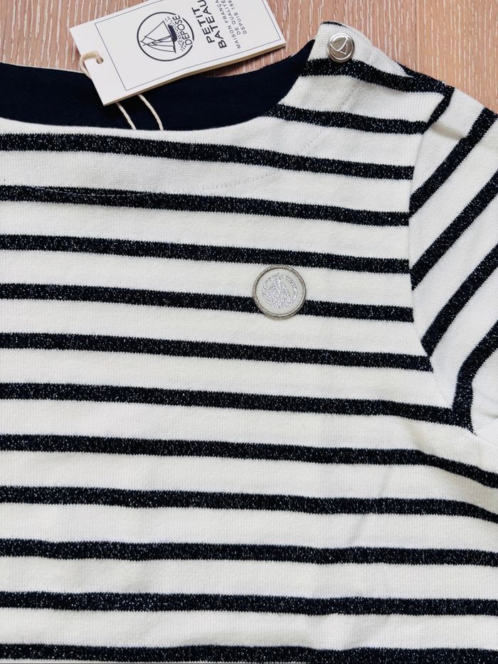 Marinière fille Petit Bateau 10 ans pailleté manches longues neuve étiquette - photo numéro 2