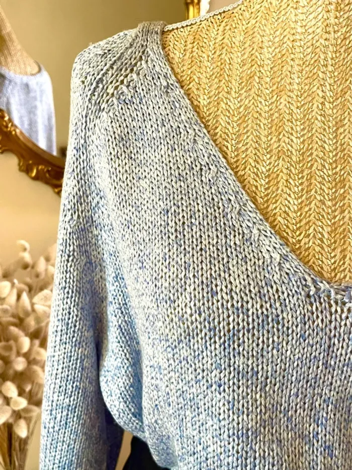 sublime pull maille bleu clair col v manches longues coupe relax basic taille L neuf H&M - photo numéro 4