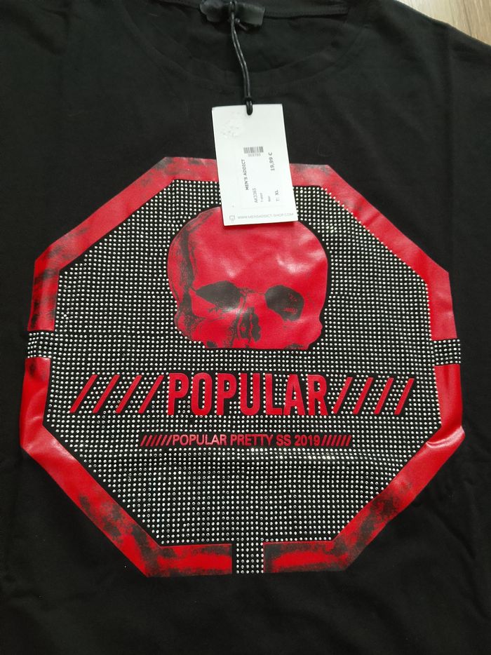 T-shirt noir manches courtes mi-épais tête de mort strass xl MTX - photo numéro 3