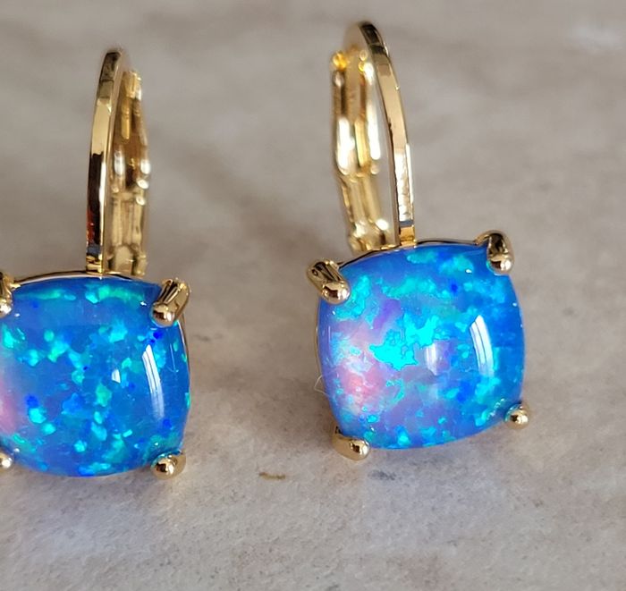 Boucle d'oreilles en pierre opale pailleté bleue - photo numéro 6