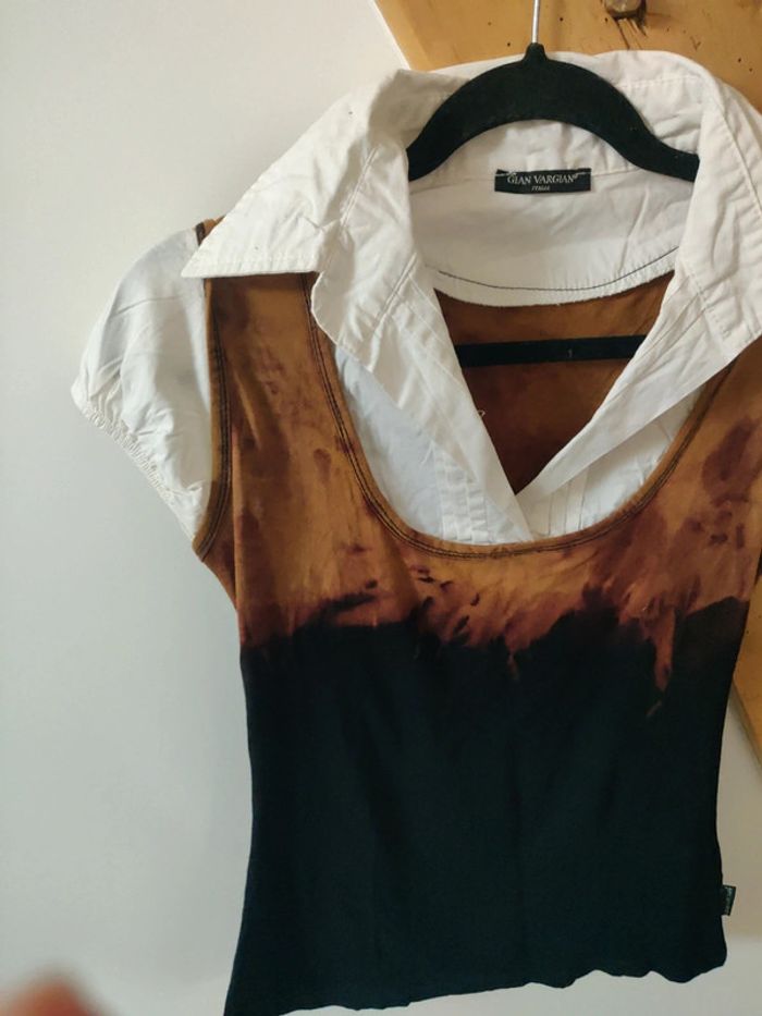 Haut y2k bi matière chemise intégrée - photo numéro 2