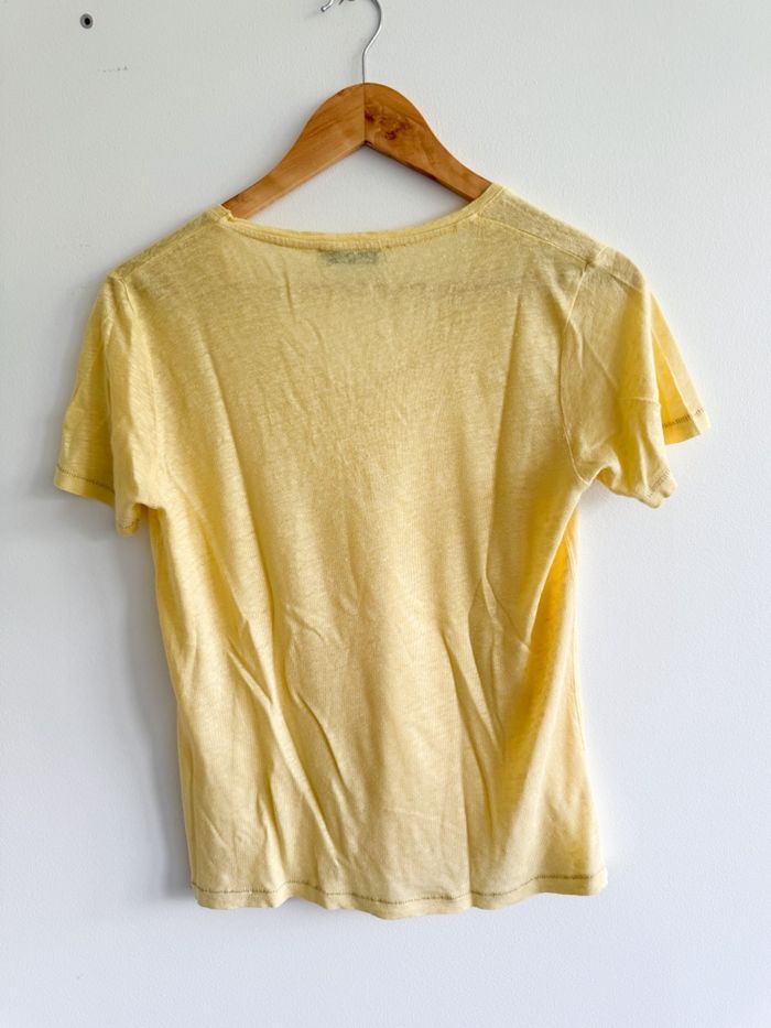 T-shirt manches courtes col V jaune NVY taille 36 S en lin - photo numéro 2