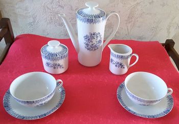 Tête à tête – Petit-déjeuner – Krönen Porzellan – Blanc décor bleu