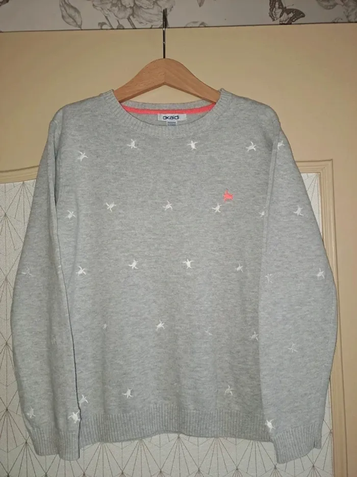 Joli pull garçon comme neuf okaïdi 8 ans gris corail - photo numéro 2