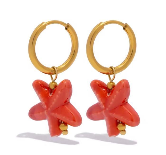 Boucles d’oreilles rouges – Acier inoxydable & céramique – Neuves - photo numéro 3