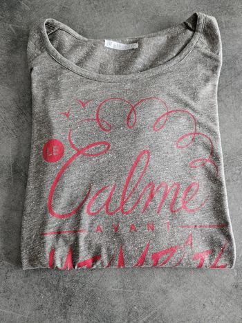 T-shirt à manches longues femme - Taille M / 38 - Studio - Gris imprimé rose