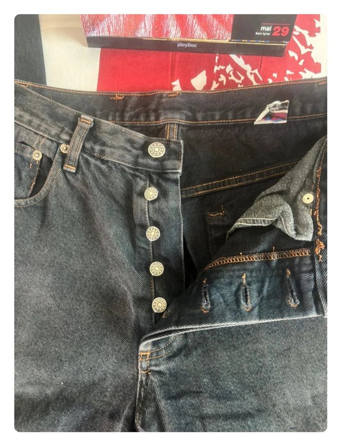 Pantalon bleu/noir délavé taille 40 vintage coupe droite patte d’éléphant - photo numéro 3