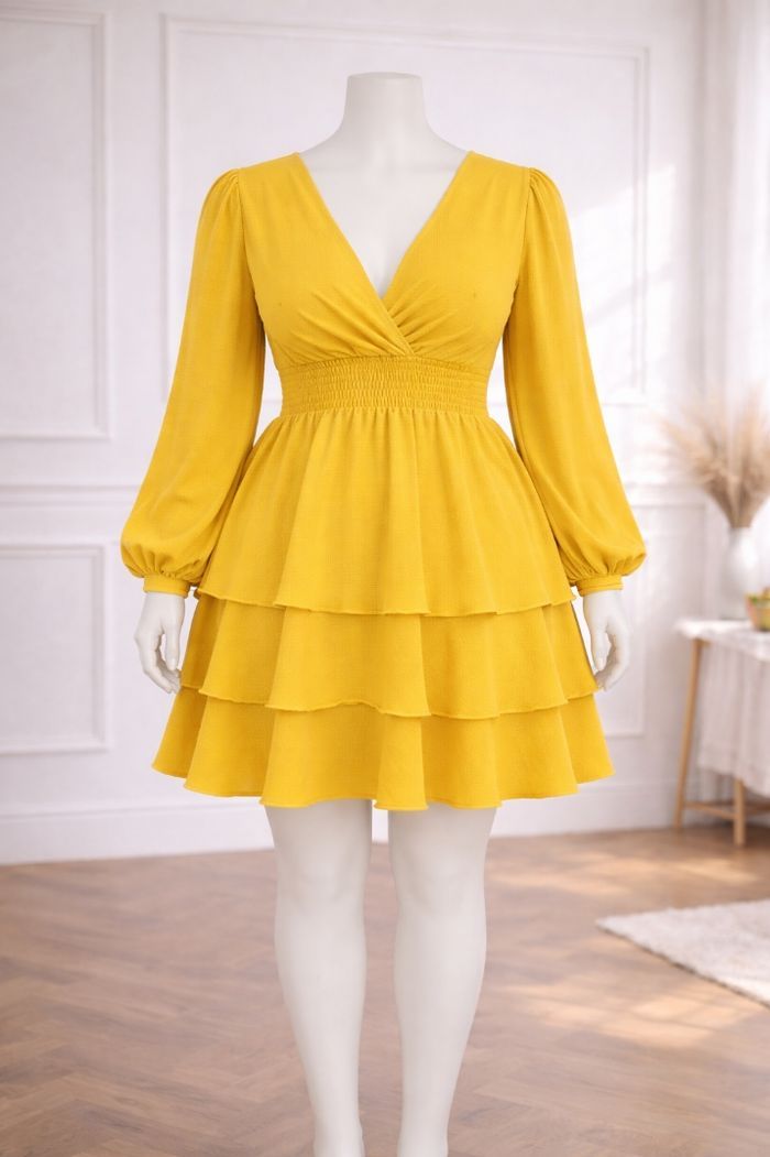 Robe patineuse manches longues bouffantes jaune citron pepsy Femme taille 54 marque Asos 💍 - photo numéro 6