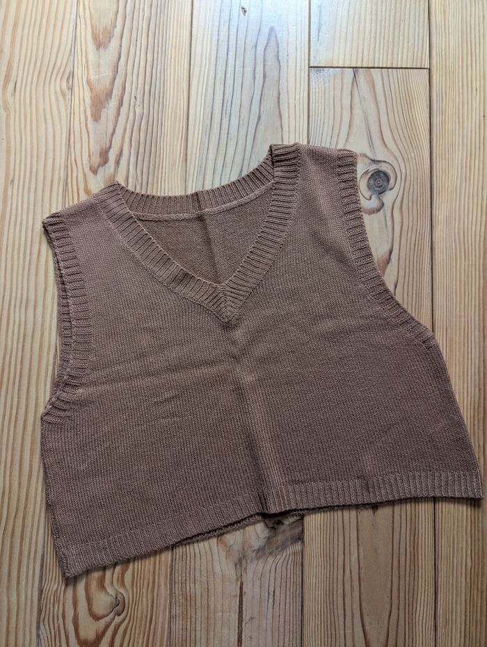 Pull sans manche marron