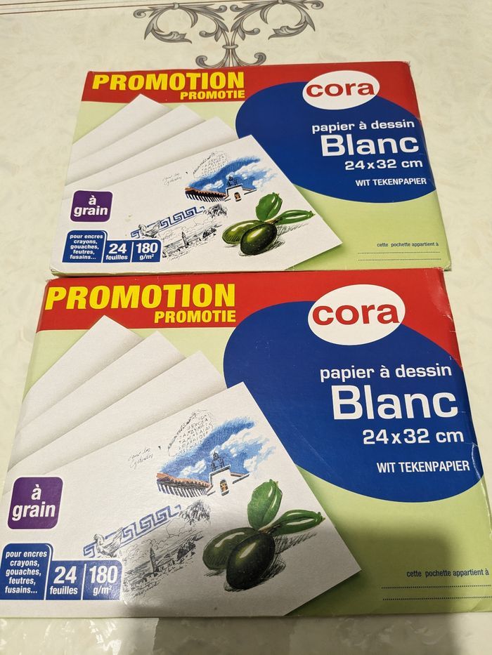 Lot de papier à dessin blanc à grain. Taille 24x32 cm.