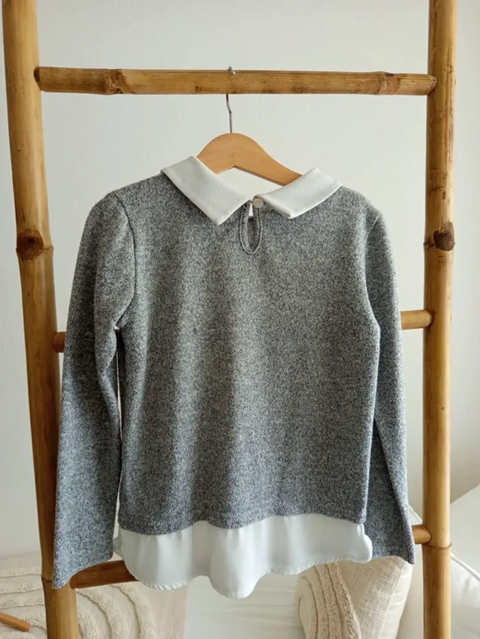 Pull gris col Claudine blanc 8 ans - photo numéro 3