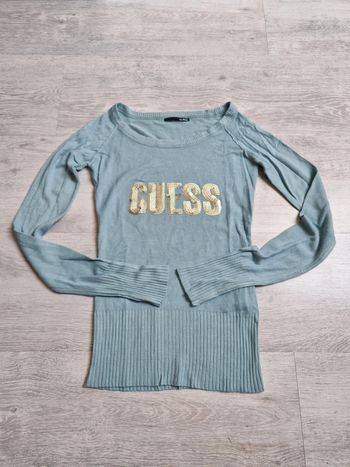 Pull léger neuf Guess XS turquoise avec sequins