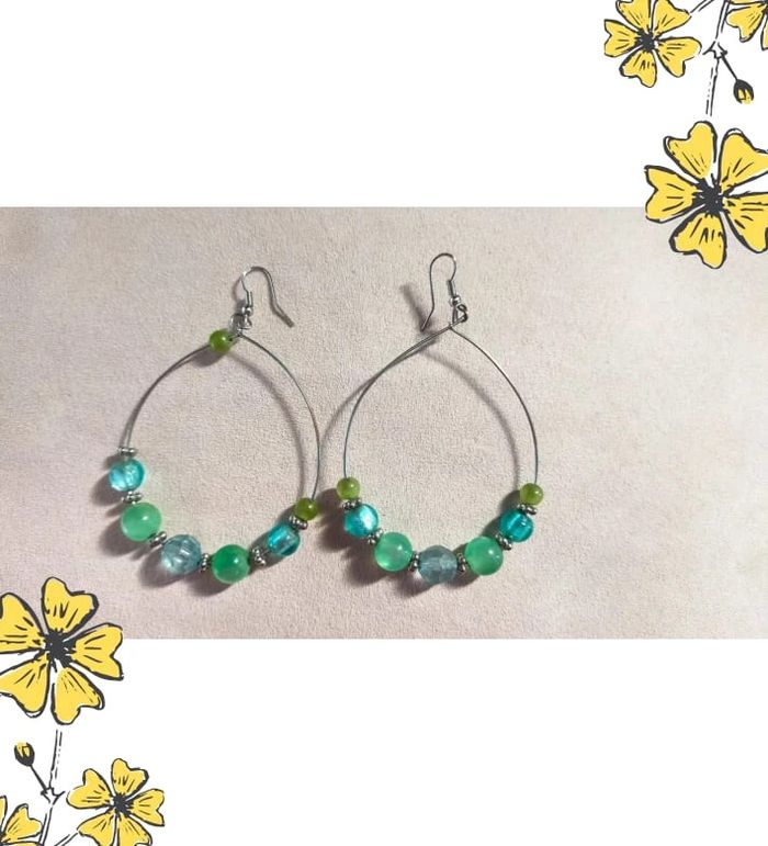 Boucles d’oreilles perles vert d’eau et turquoise – Collection Émeraude Urbaine - photo numéro 5