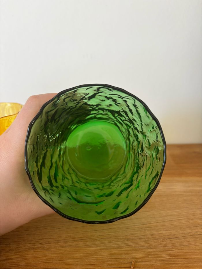 Vintage lot de 6 verres fabrication italienne effet texturé vert et ambre - photo numéro 4