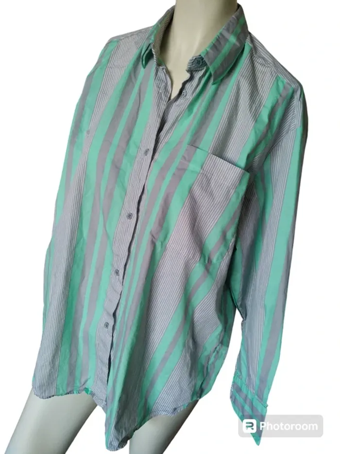 Chemisier chemise top tunique printemps automne gris vert menthe vintage retro 80 mixte