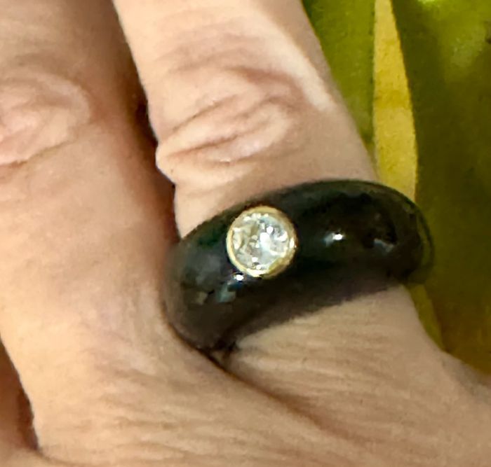 Bague rock résine noire gris cristal finition acier inoxydable or - photo numéro 2